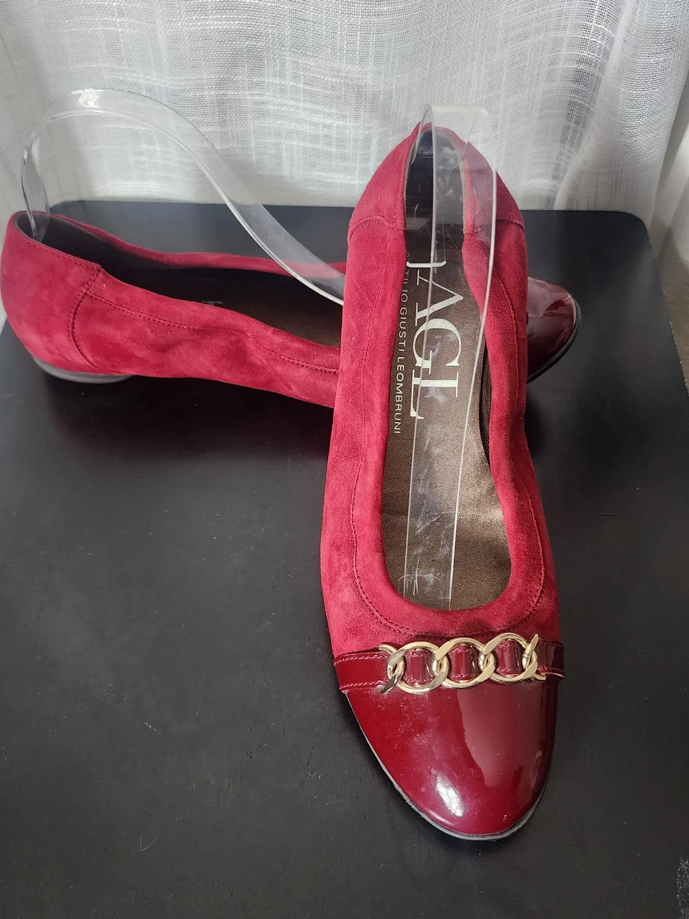 AGL Burgundy Suede & Patent Leather Ballet Flats
